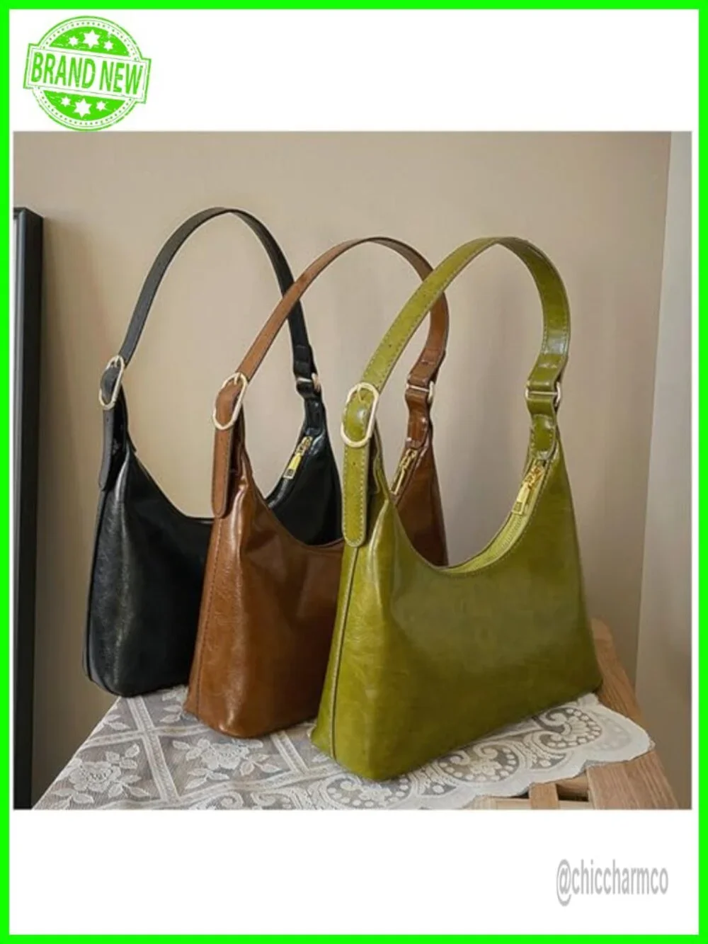 Small Vegan Leather Hobo Shoulder Bag Retro Crescent Purse